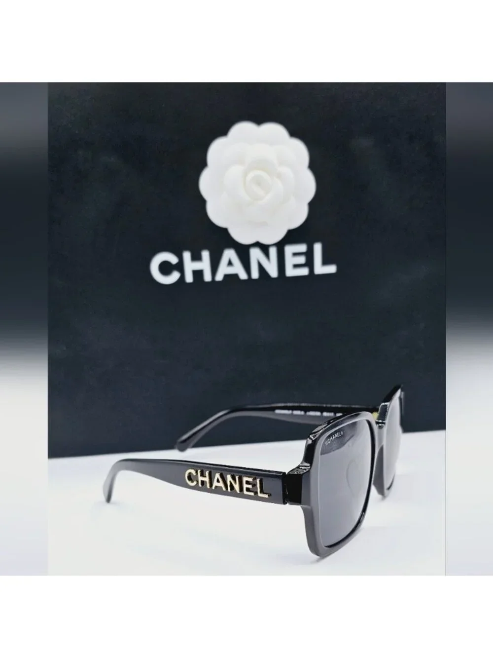 CHANEL BLACK SUNGLASSES CH5408A 622/S4 OVERSIZED GOLD LETTERS